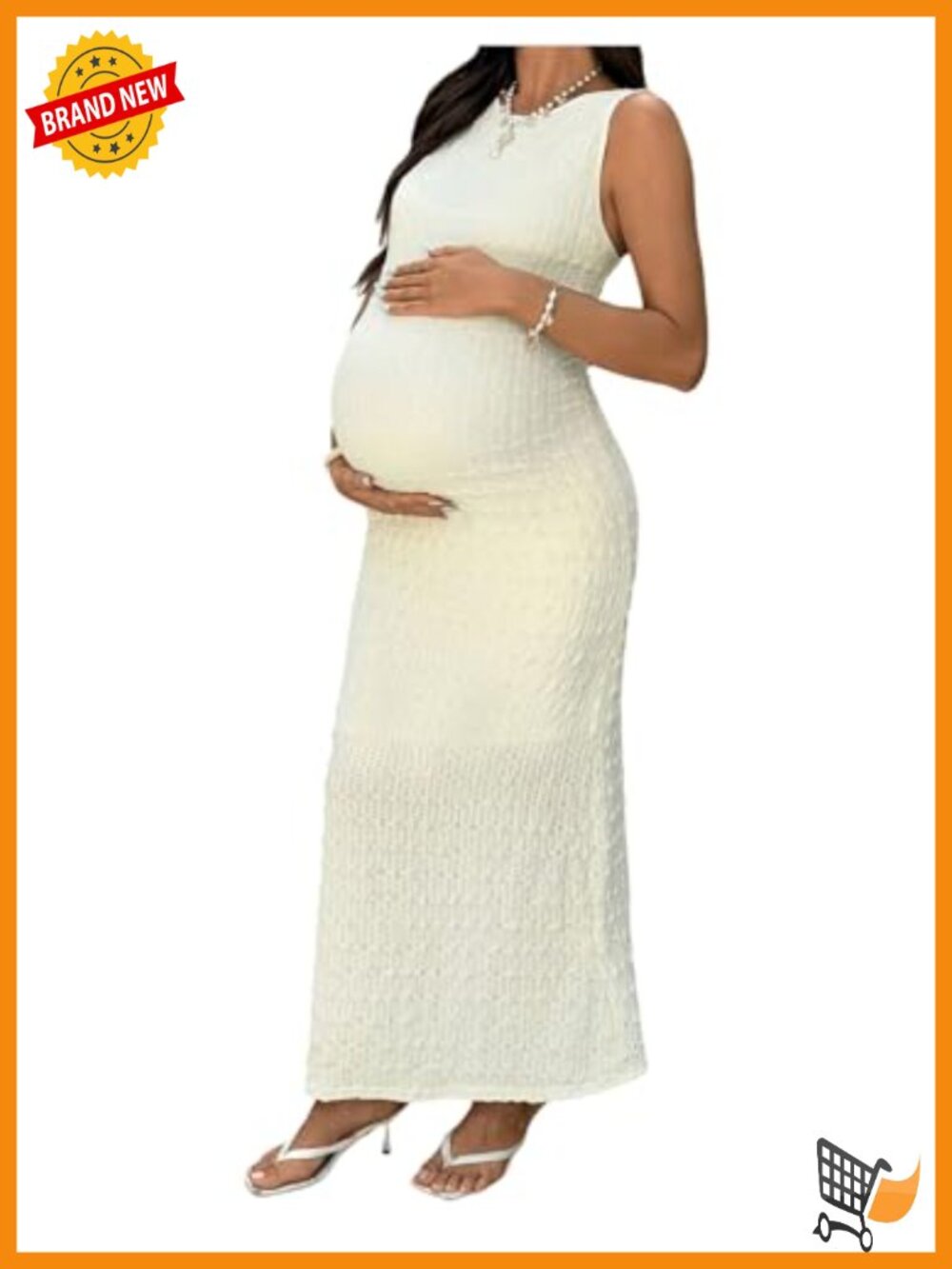 Maternity Bodycon Maxi Dress Sleeveless Round Neck Polyester Baby Shower